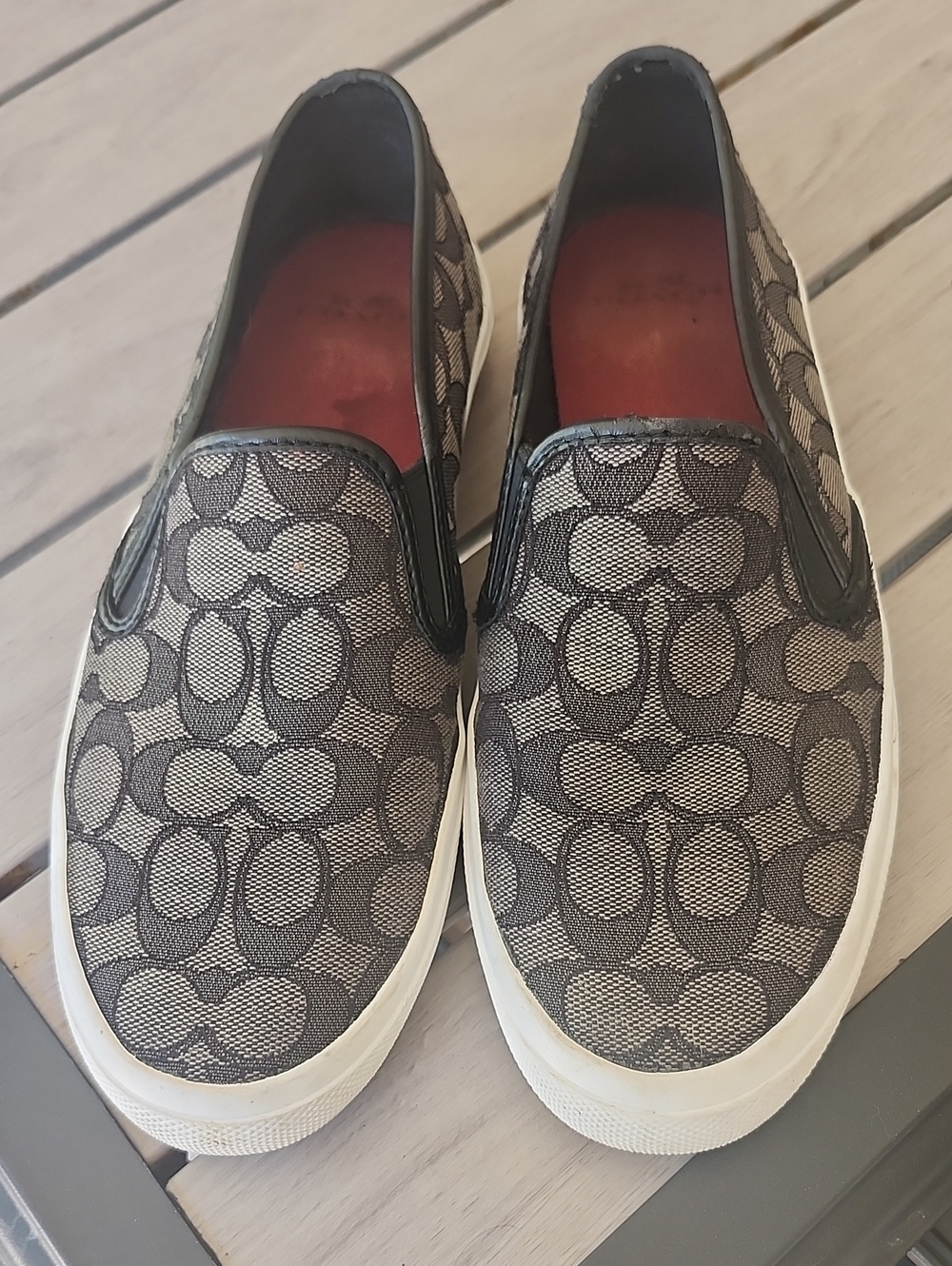 Coach Signature Canvas Slip-On Espadrilles in Gray and Tan